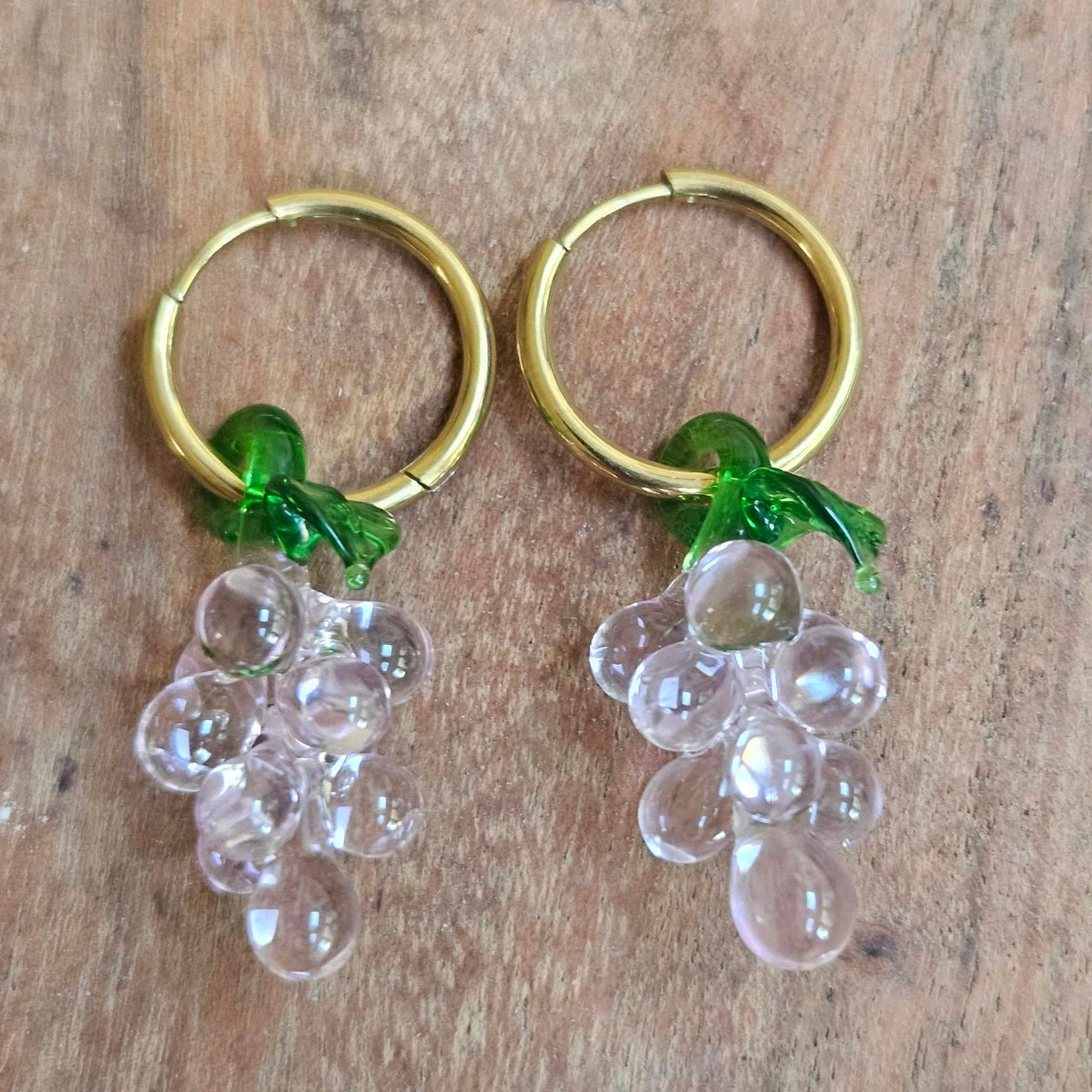 Lampworked glass pink grape earrings
