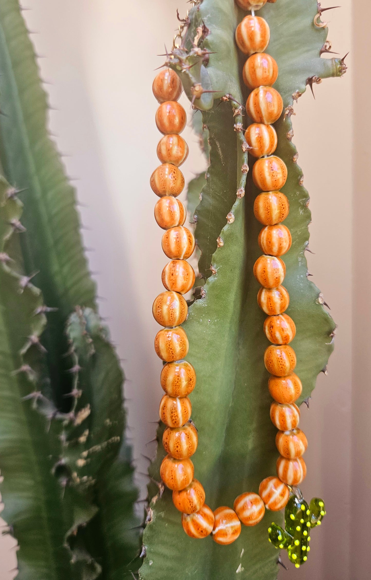 Green and yellow glass cacti pendant