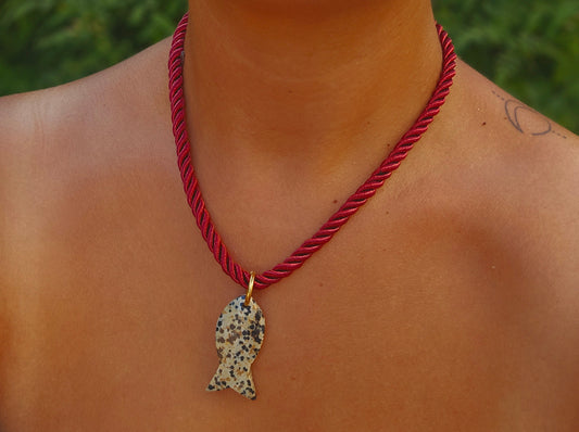 Dalmation jasper fish pendant