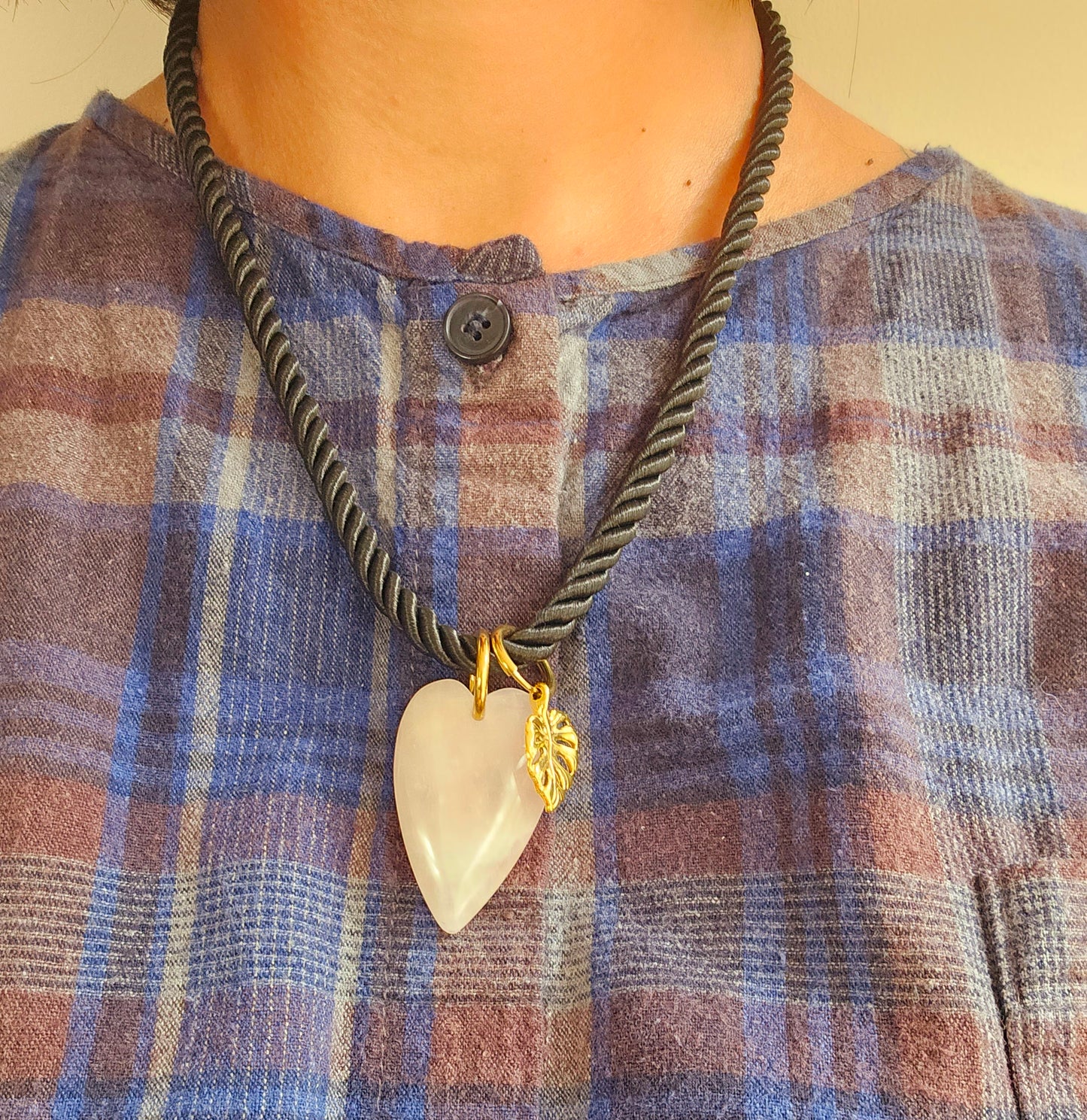 Antique gold monstera pendant