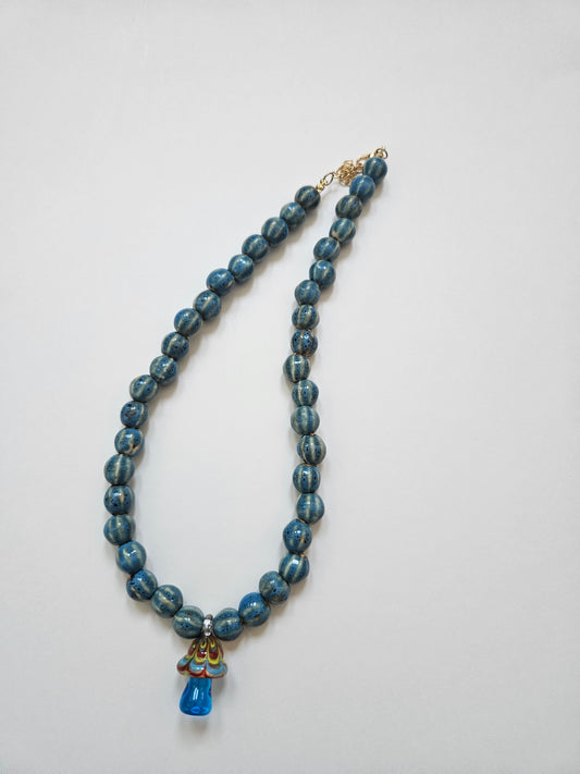 Blue glass mushroom pendant