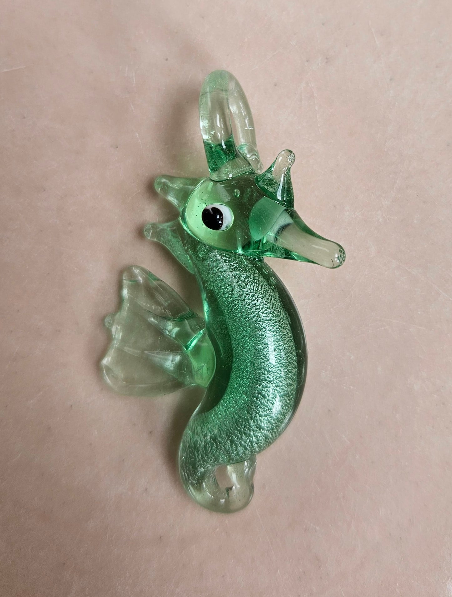 Green seahorse glass pendant