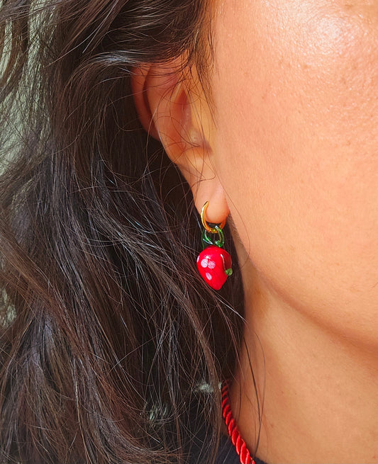 Lampworked glass strawberry earrings