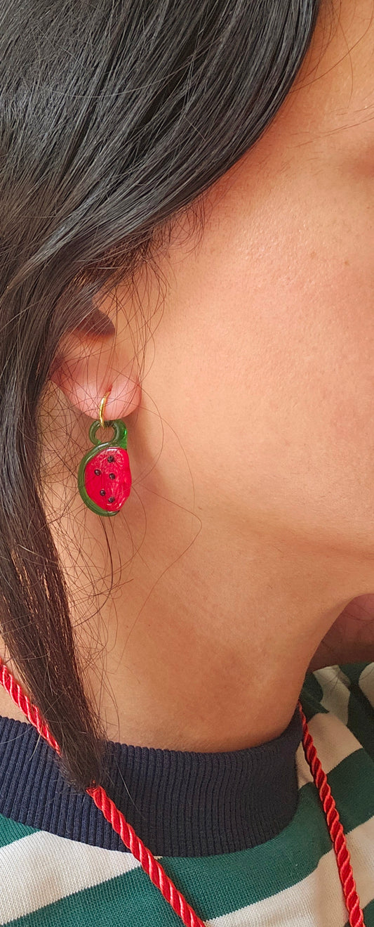 Lampworked glass watermelon earrings