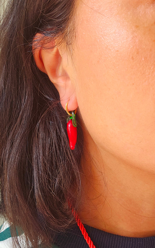 Lampworked glass chilli earrings