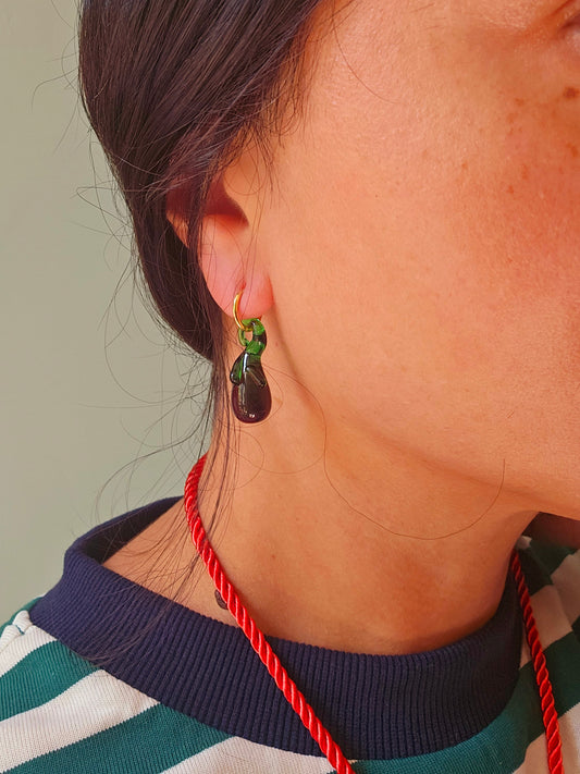 Lampworked glass aubergine earrings