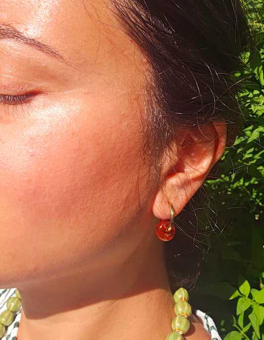 Red agate stone hoop earrings
