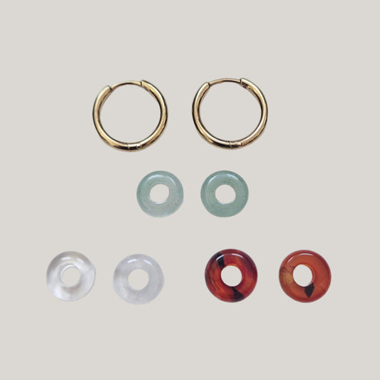 Natural stone trio of earrings