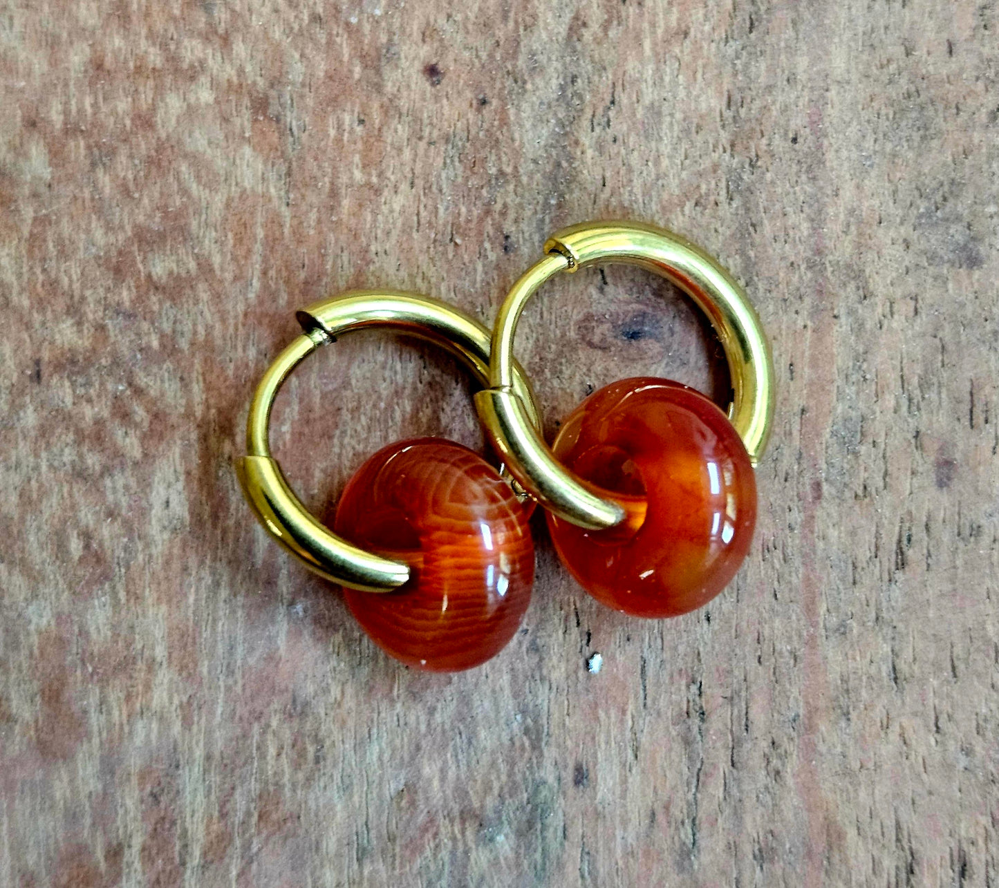 Red agate stone hoop earrings