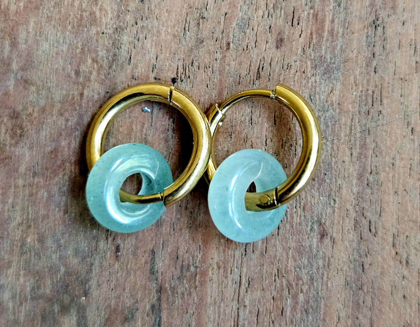 Green aventurine stone hoop earrings