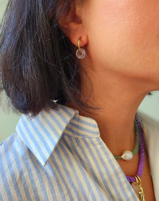 Quartz stone hoop earrings