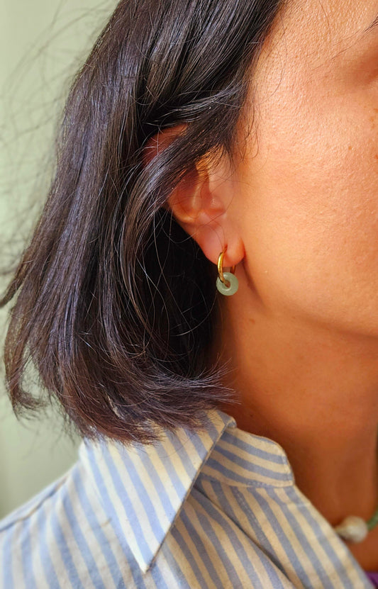 Green aventurine stone hoop earrings