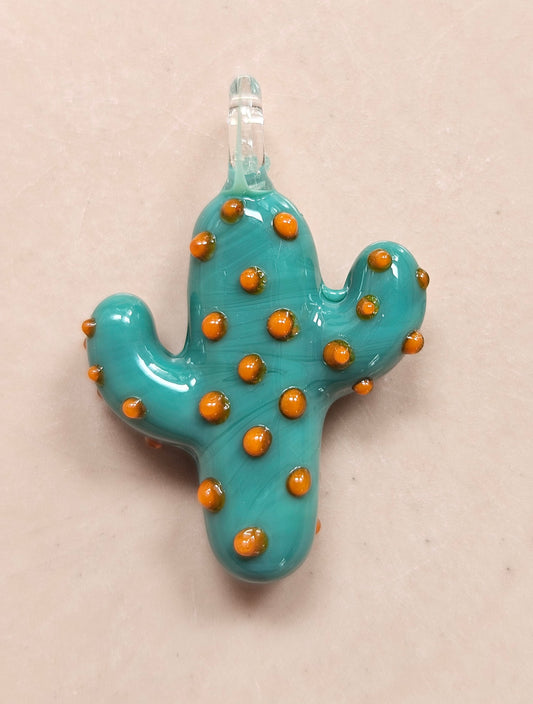 Blue and orange glass cacti pendant