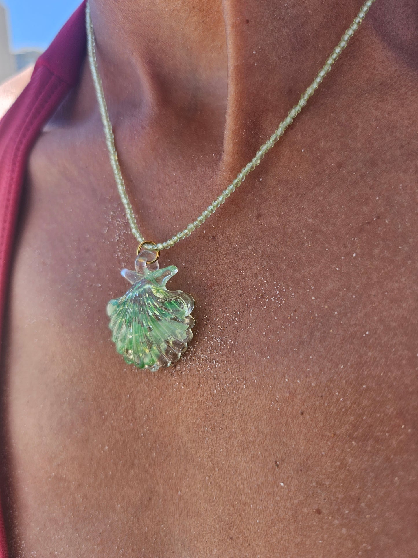 Green glass shell pendant