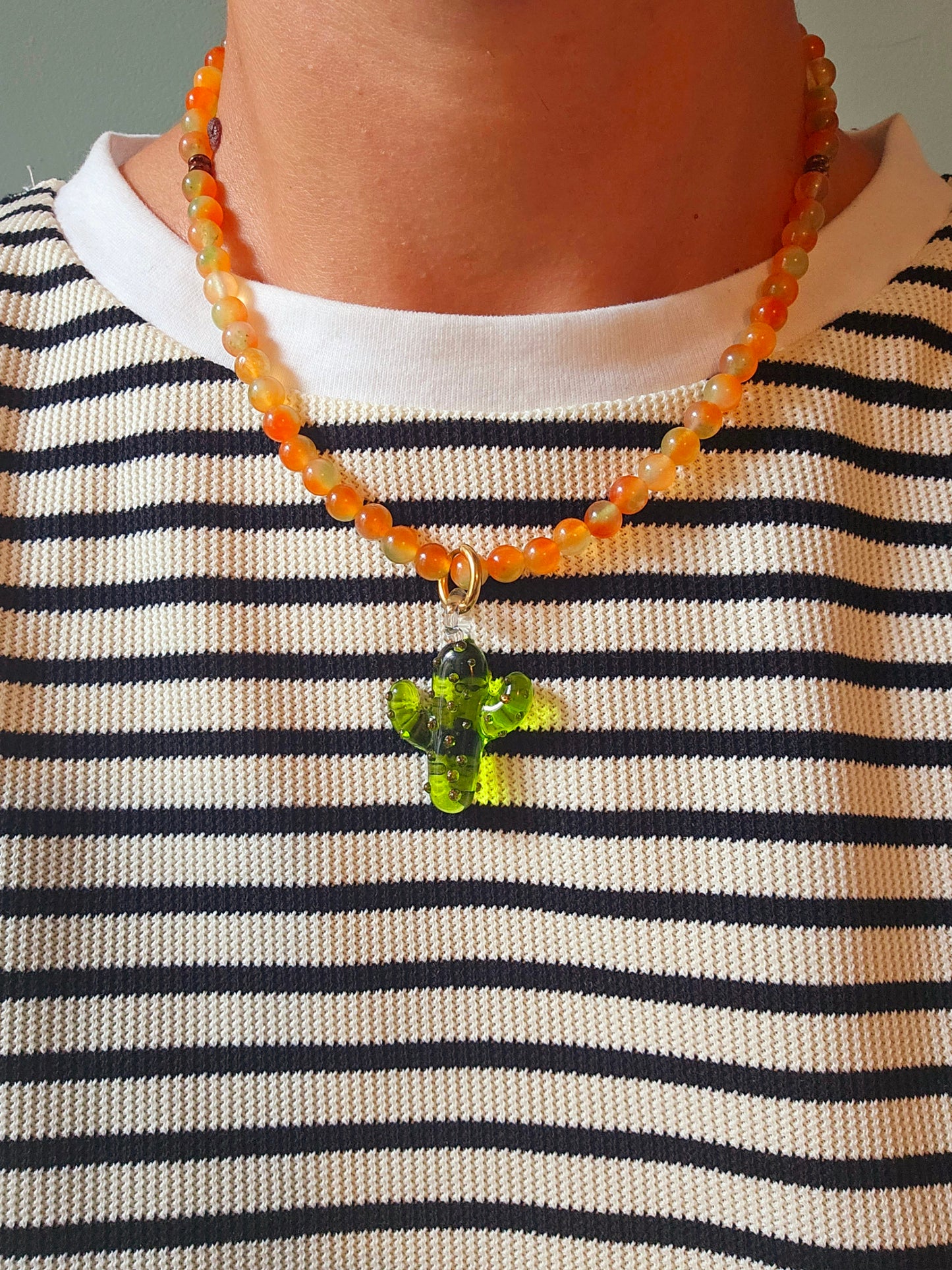 Green glass cacti pendant