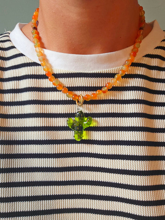 Green glass cacti pendant