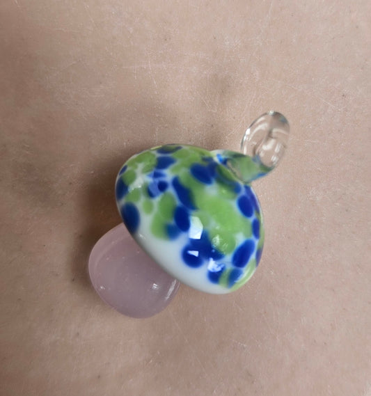 Blue and pink glass mushroom pendant