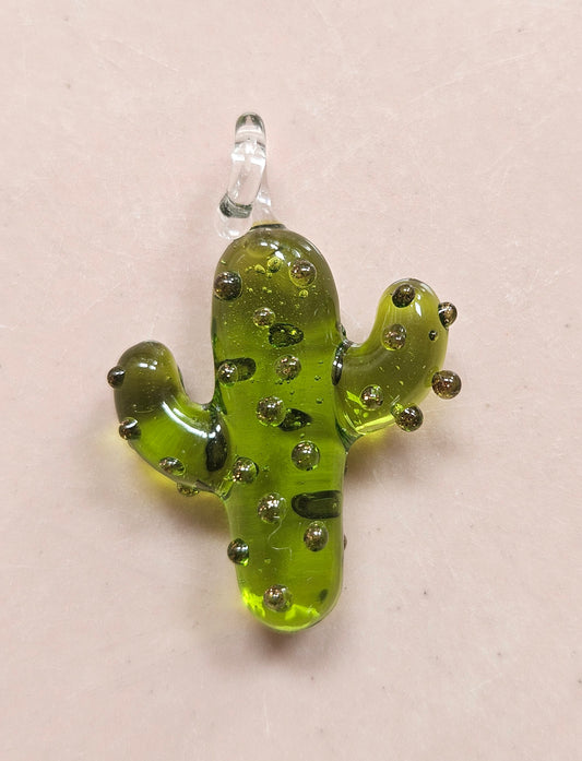 Green glass cacti pendant