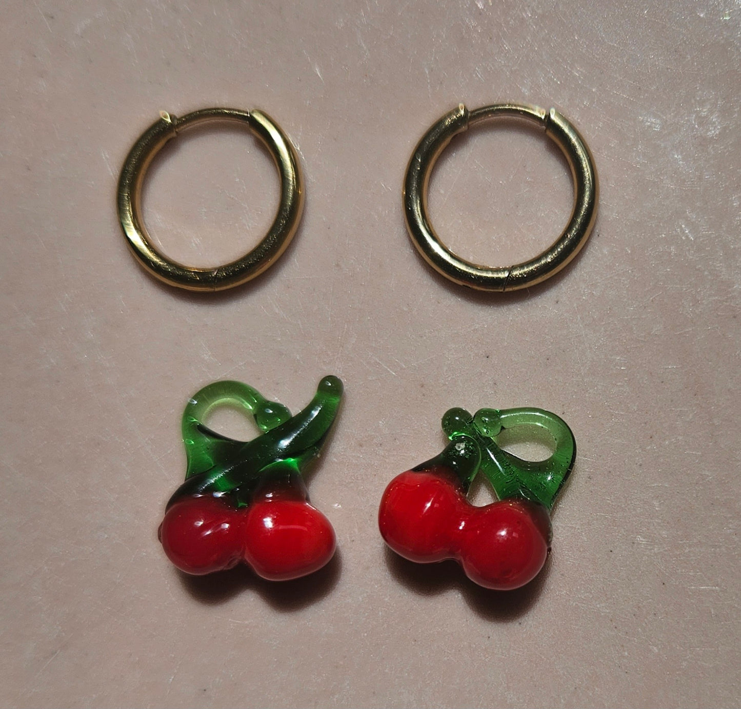 Lampworked glass cherry earrings