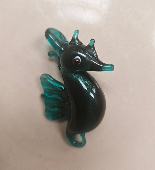 Turquoise seahorse glass pendant
