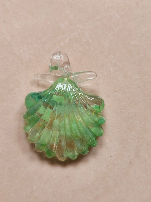 Green glass shell pendant