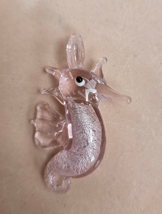 Pink seahorse glass pendant