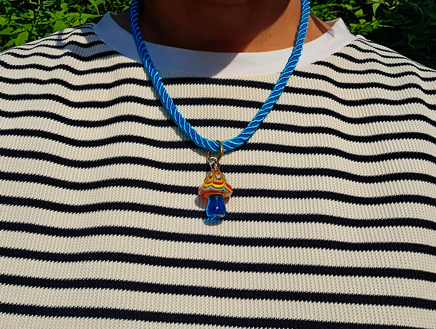 Blue glass mushroom pendant