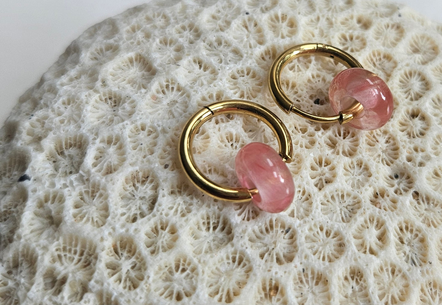 Natural watermelon stone hoop earrings