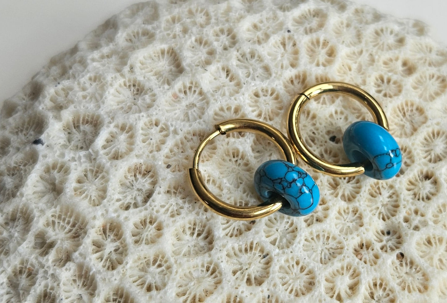 Natural turquoise stone hoop earrings