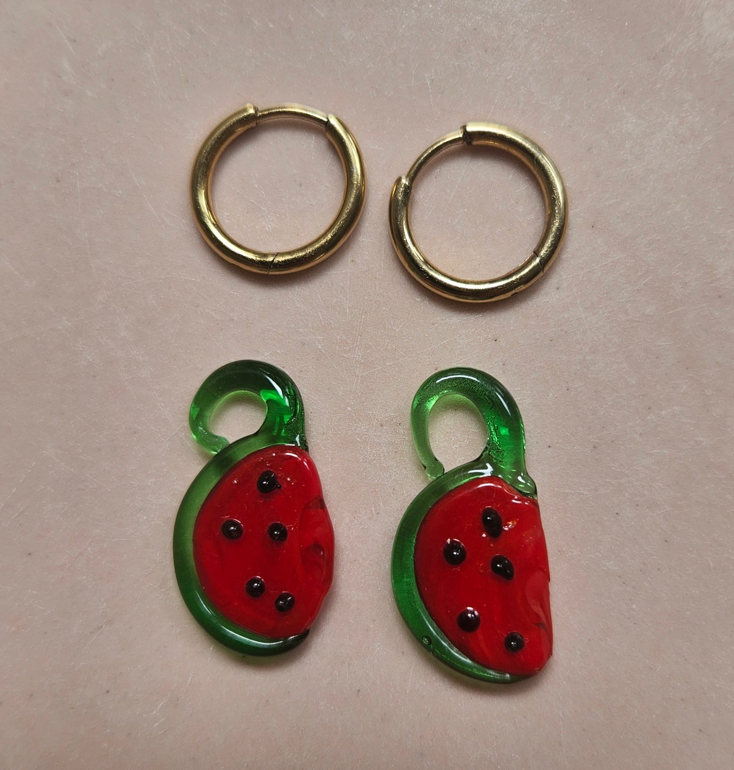 Lampworked glass watermelon earrings