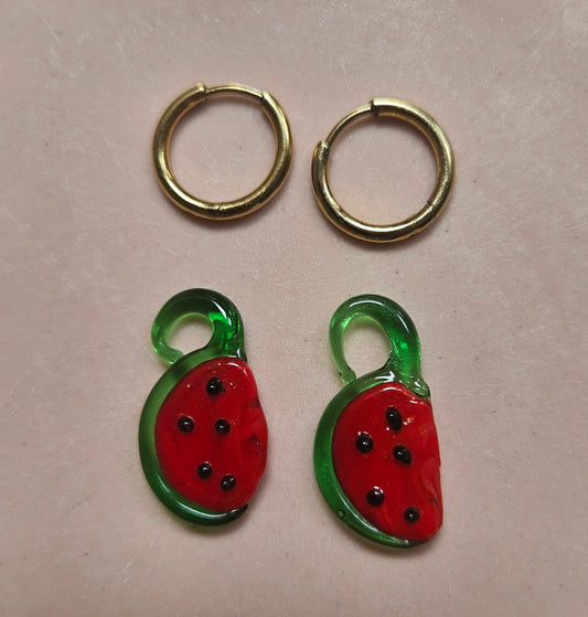 Lampworked glass watermelon earrings