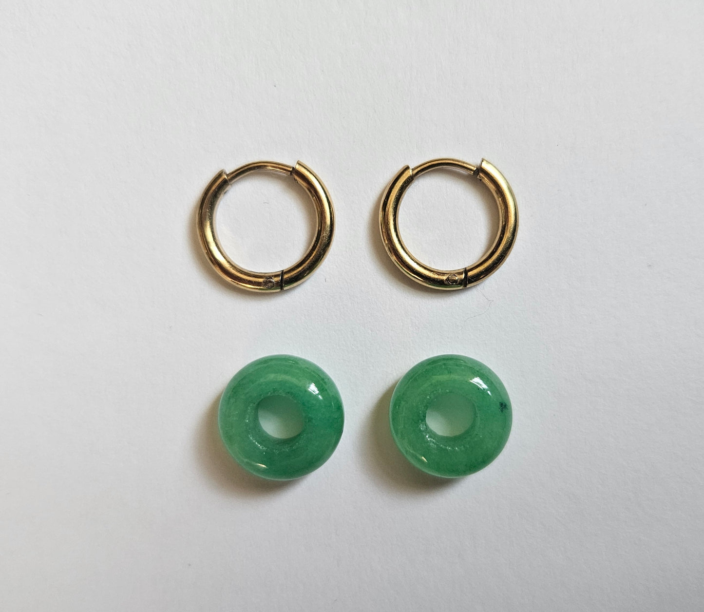 Green jade stone hoop earrings