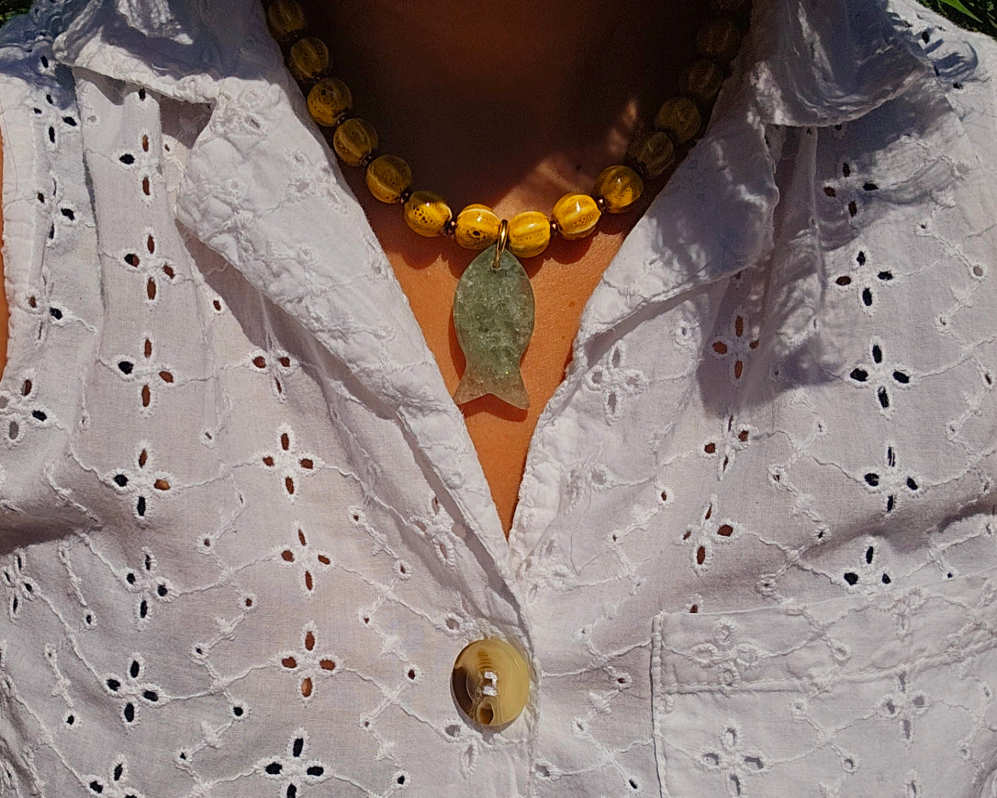 Green aventurine fish pendant