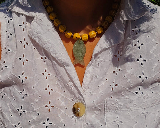 Green aventurine fish pendant