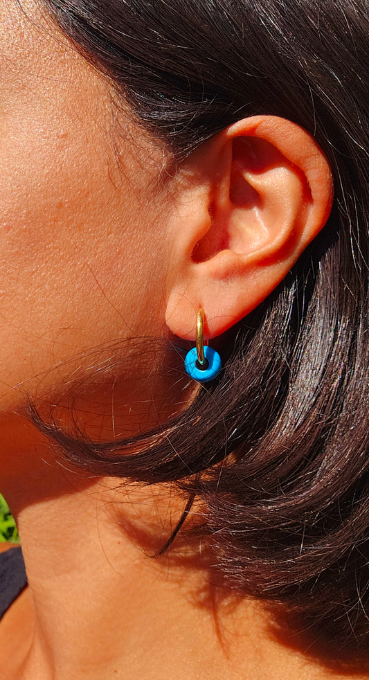 Natural turquoise stone hoop earrings