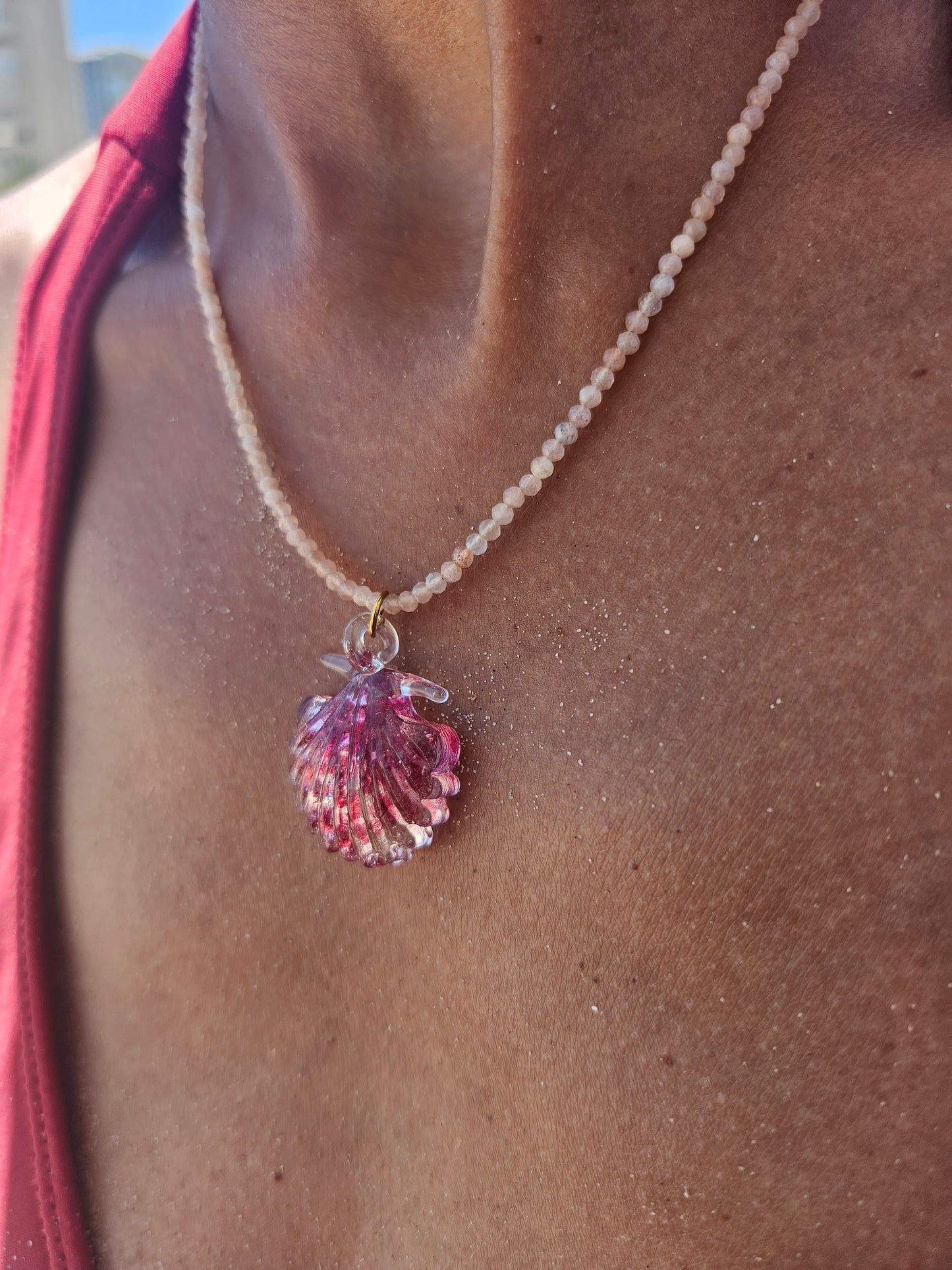 Pink glass shell pendant