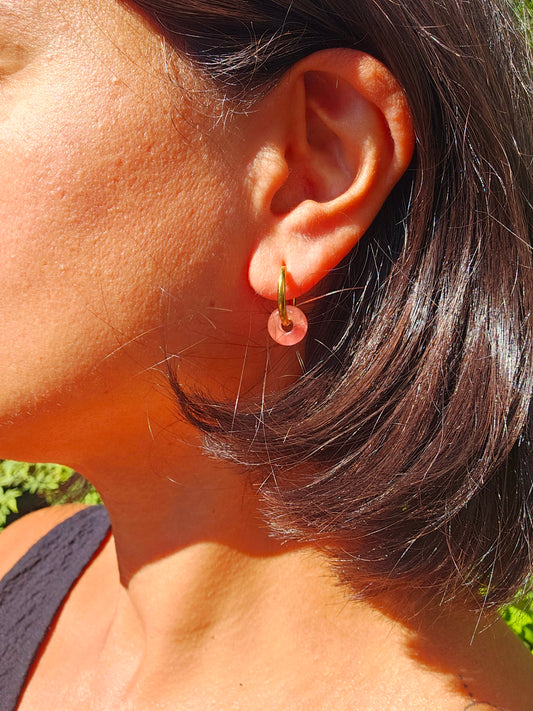 Natural watermelon stone hoop earrings