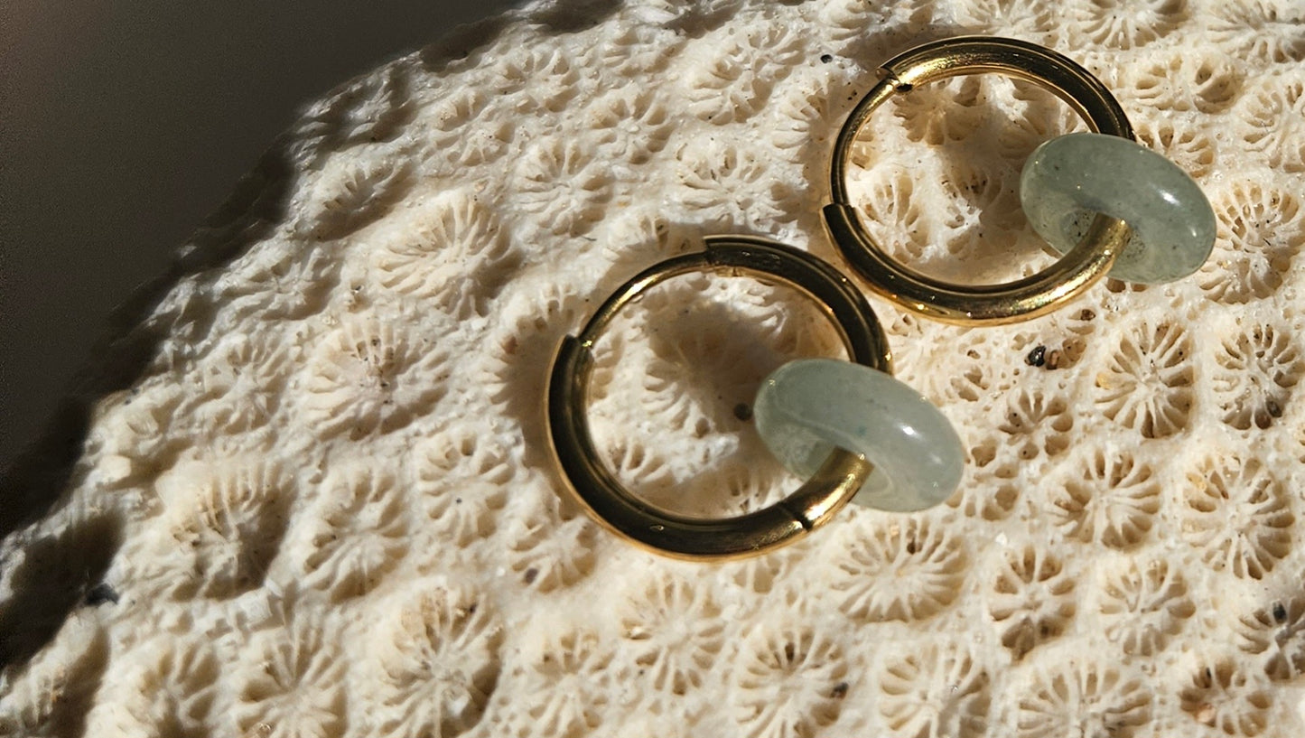 Green aventurine stone hoop earrings