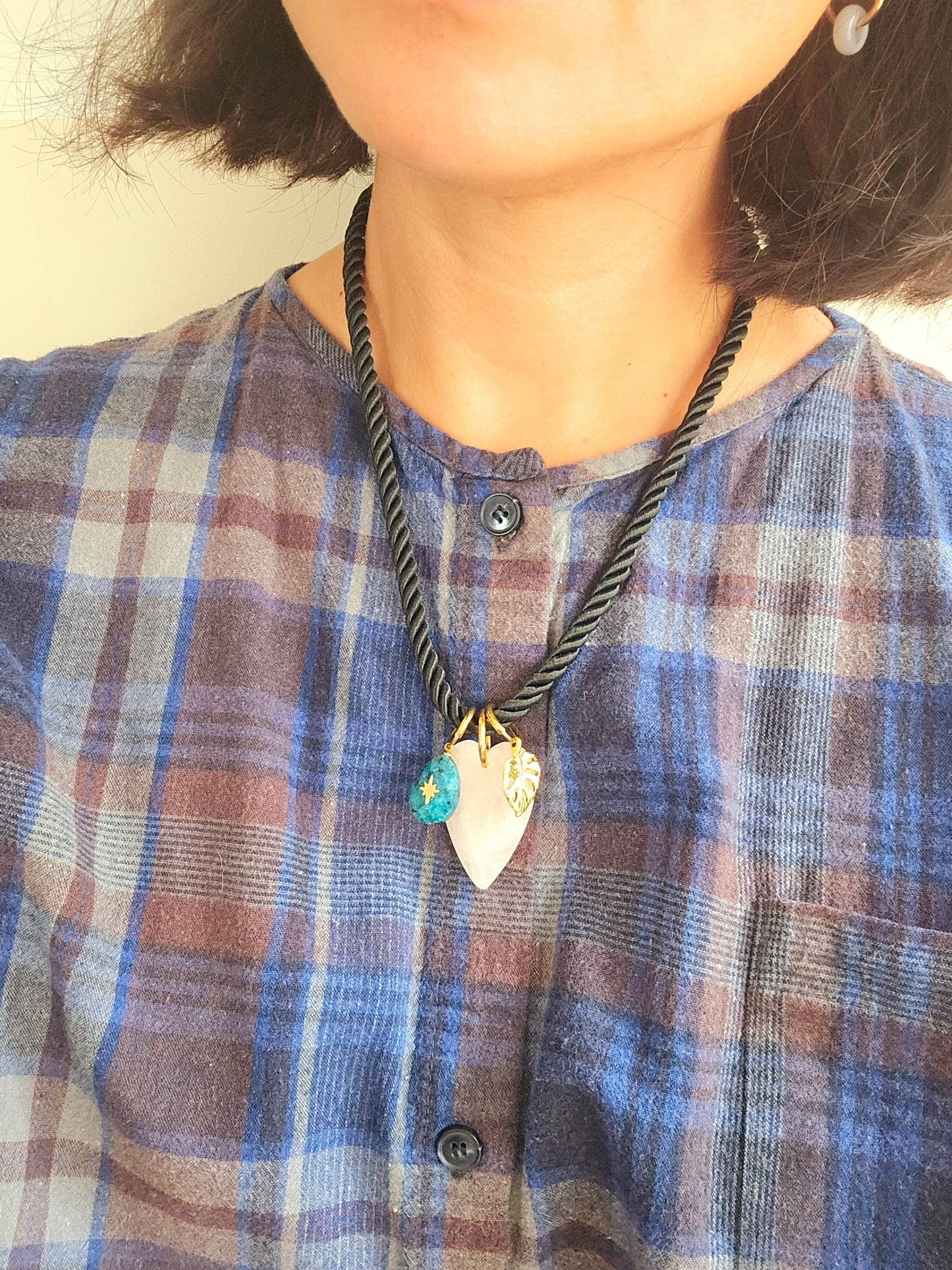 Antique gold monstera pendant