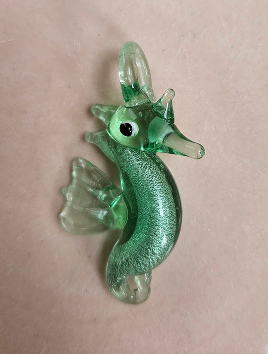 Green seahorse glass pendant