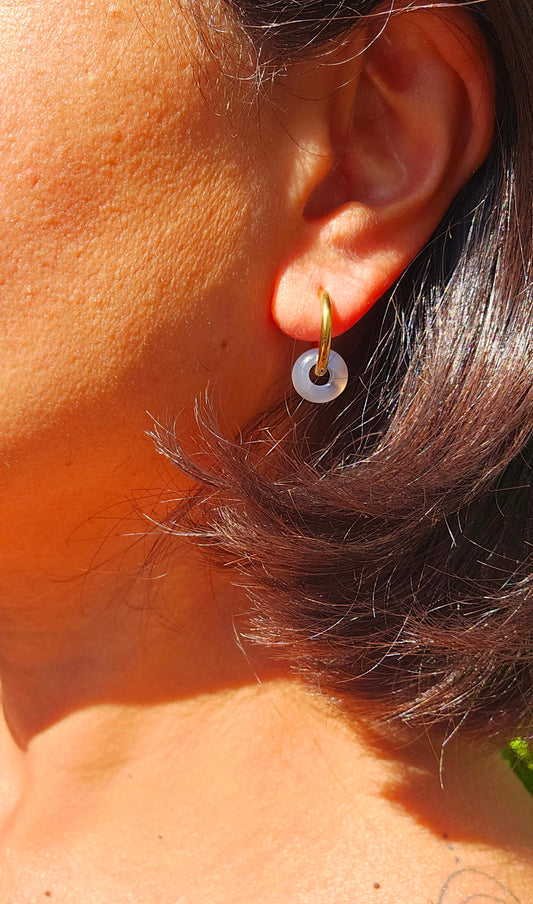 Natural grey agate stone hoop earrings