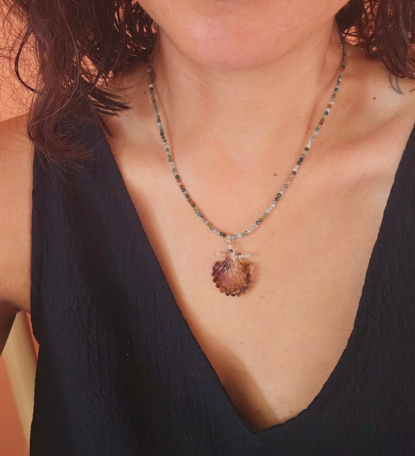 Brown glass shell pendant