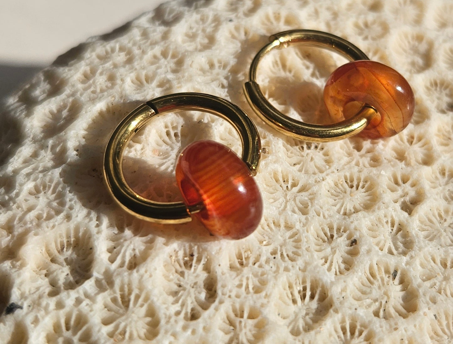 Red agate stone hoop earrings