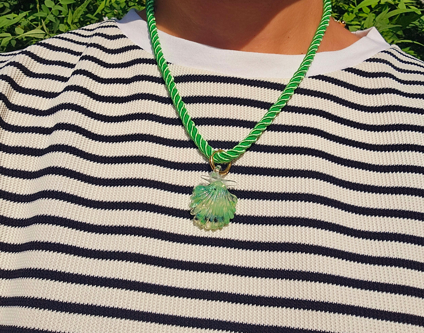 Green glass shell pendant