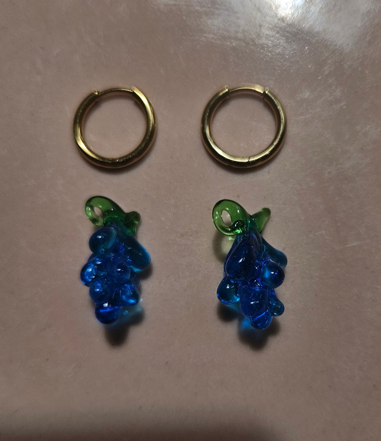 Lampworked glass blue grape earrings