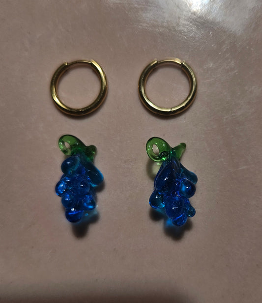 Lampworked glass blue grape earrings